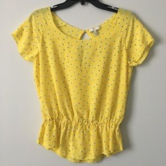 JOIE Yellow 100% Silk Nicosia Print Peplum Blouse - Picture 4 of 7